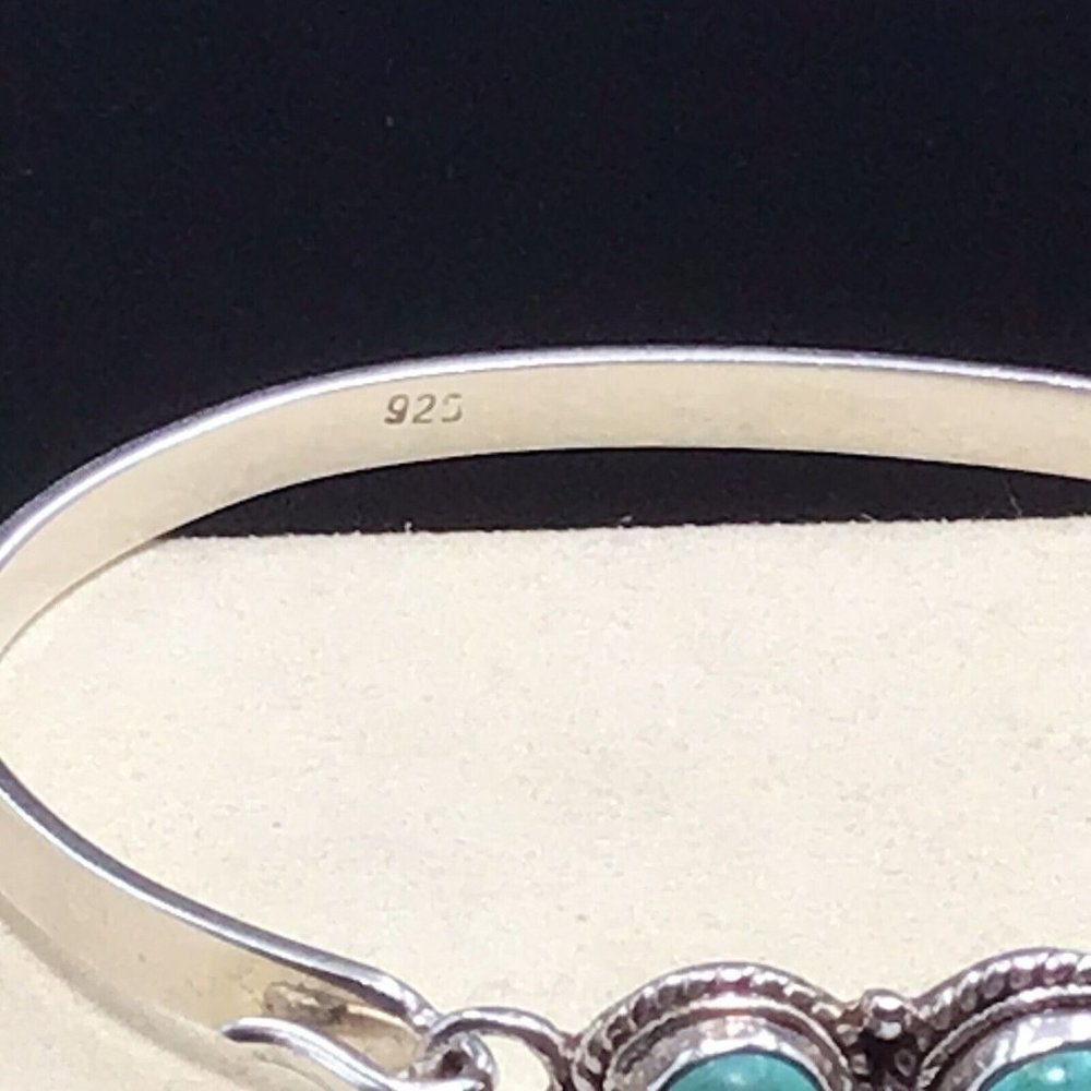 Steling Silver Turquoise Bangle Bracelet Hook Closure 12.8g Size 7 - Picture 4 of 12